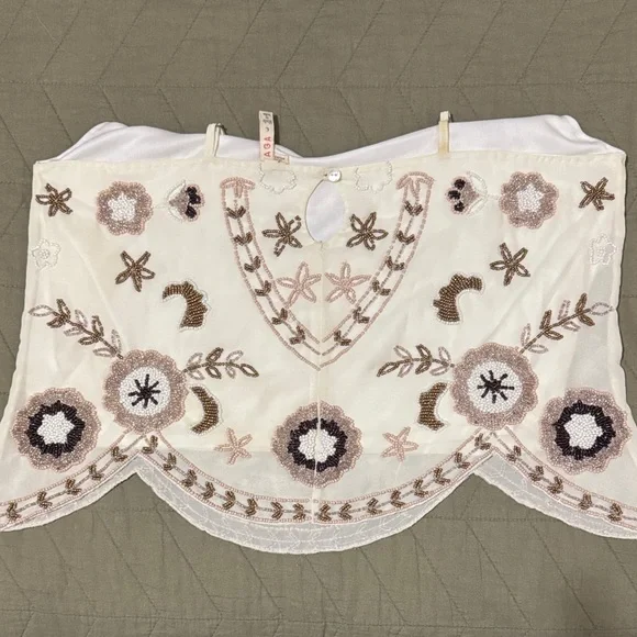 Anthropologie Cream and Brown Embroidered Camisole - Picture 3 of 3